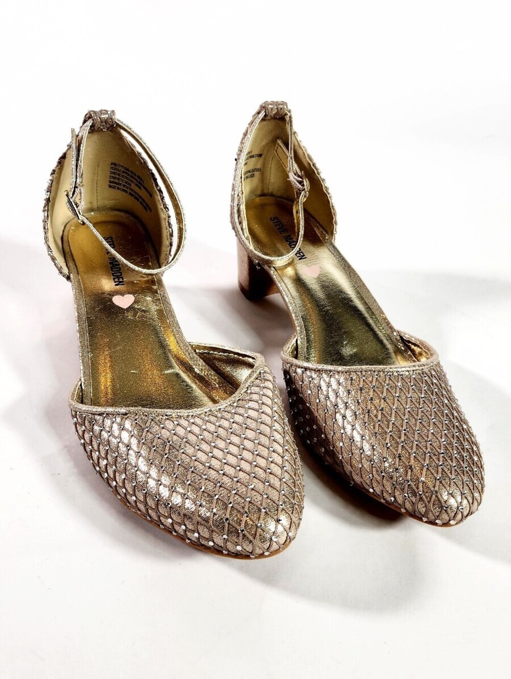 Steve Madden Pretty Gold Mesh Ankle Strap Heels